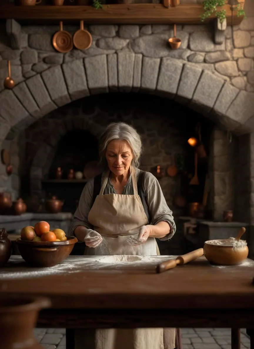 Il personaggio della Cuoca nella cucina del castello