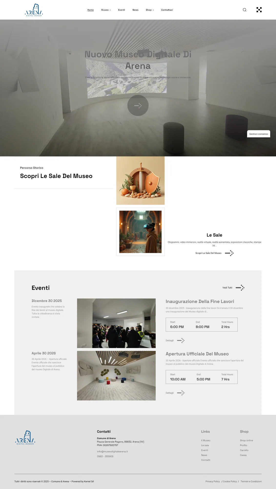 Screenshot del sito web del museo, versione ITA/ENG