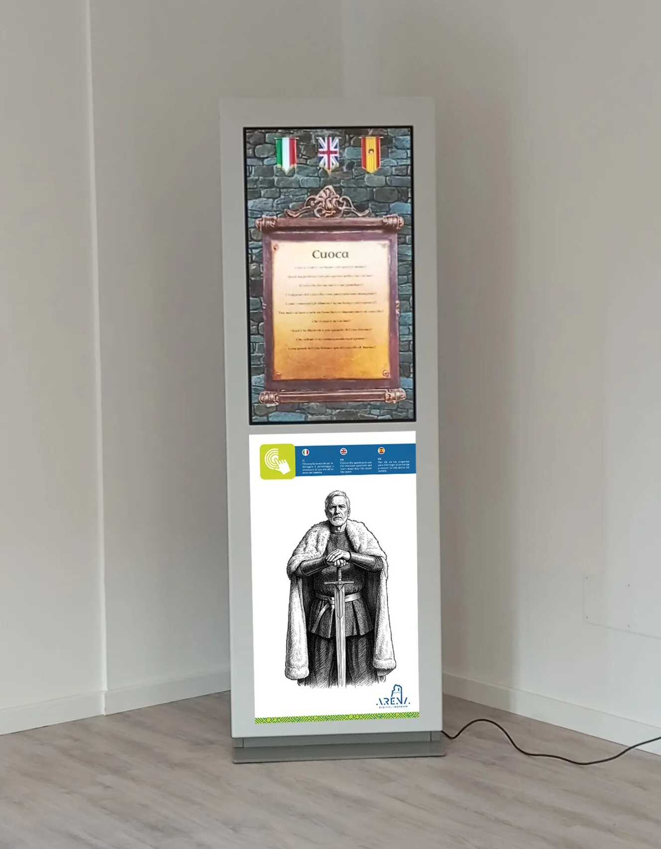 Totem touch screen con il personaggio della Cuoca